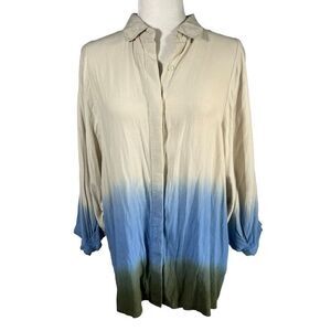 Rachel Comey Cream Green Blue Color Block Oversized Sz Small Long Sleeve Button-